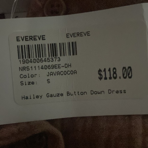 Evereve Hailey Gauze Button Down Dress Sz S 100% Cotton Java Cocoa NEW - Picture 4 of 4